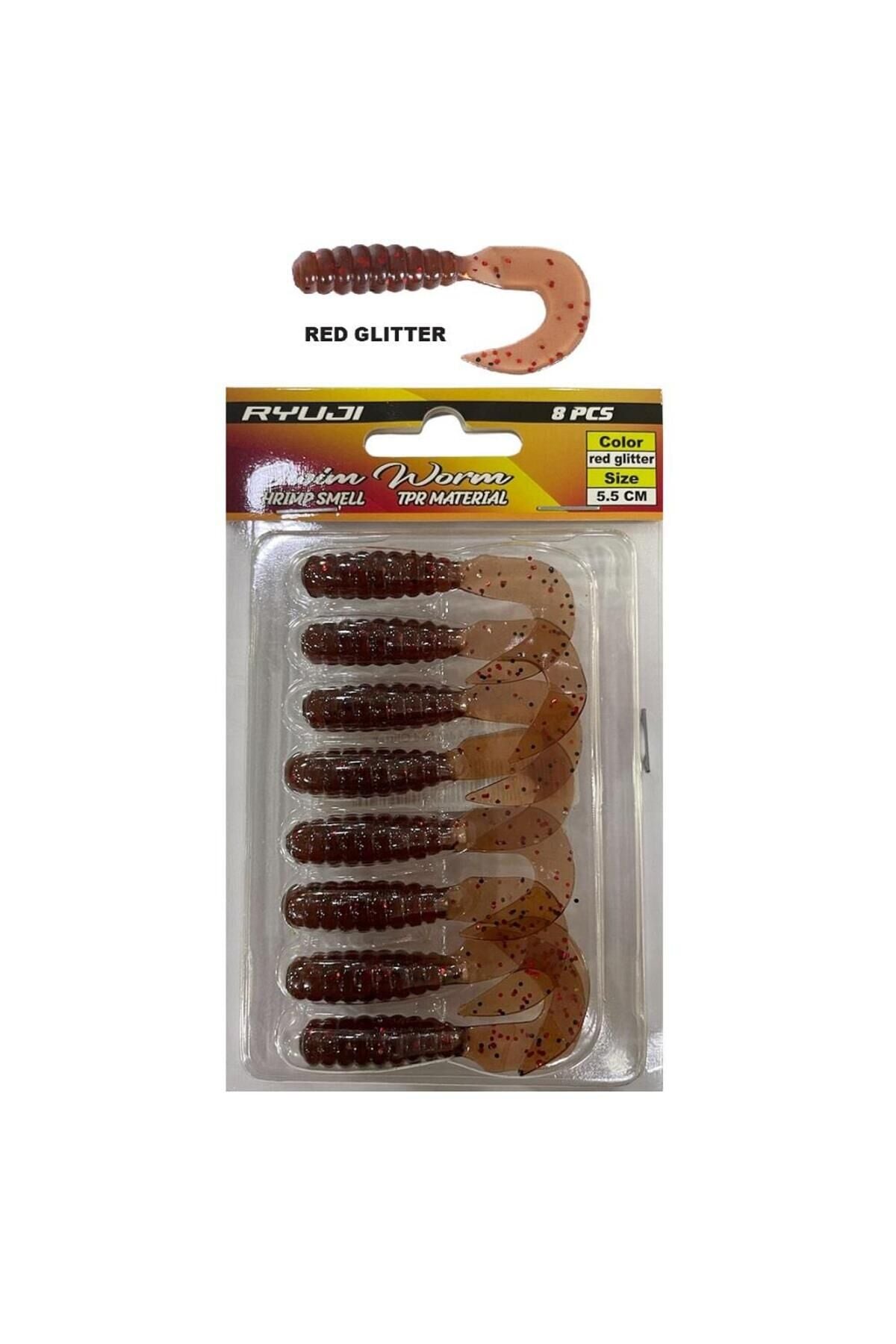 Swim Worm 5.5 cm ( 8 Adet ) Kokulu Silikon - Red Glitter